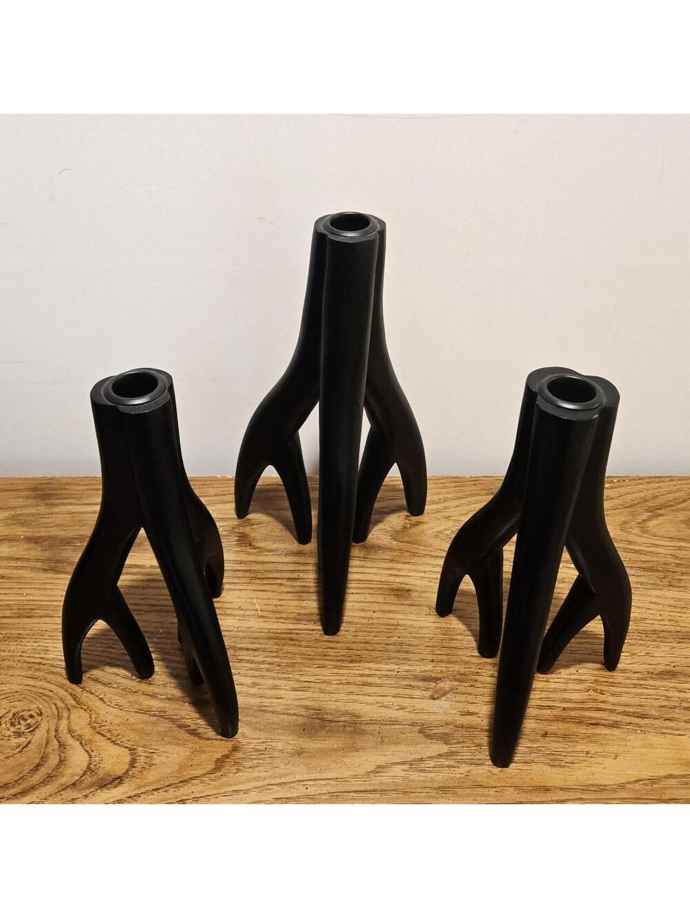 ✨️NEW✨️ Set of 3 Bazar Bizar Triple Twig Hand-Carved Wood Candle Holders - Picture 4 of 6